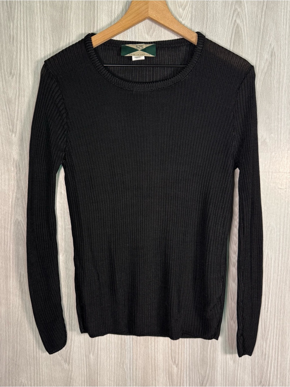 525 AMERICA Semi Sheer Rib Knit Long Sleeve Black Sweater Sz M